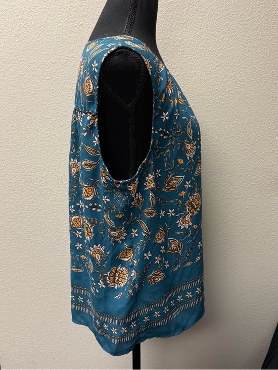 Les Serein Teal Floral Blouse Sleeveless Boho Lightweight Top Size Large - Picture 8 of 12